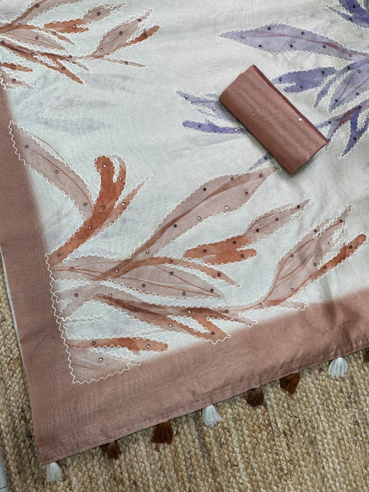 tusser linen digital print collection with hand katha & mirror work