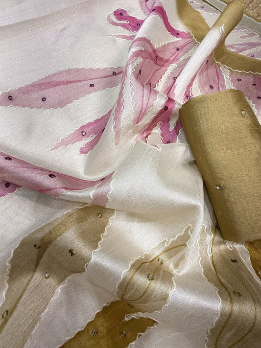 tusser linen digital print collection with hand katha & mirror work