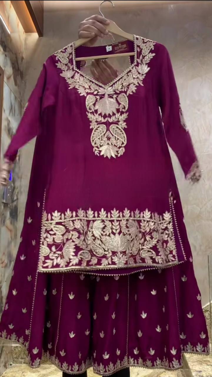 Pure Heavy Chinnon Silk With Heavy Embroidery Coding Sequence Work Suit