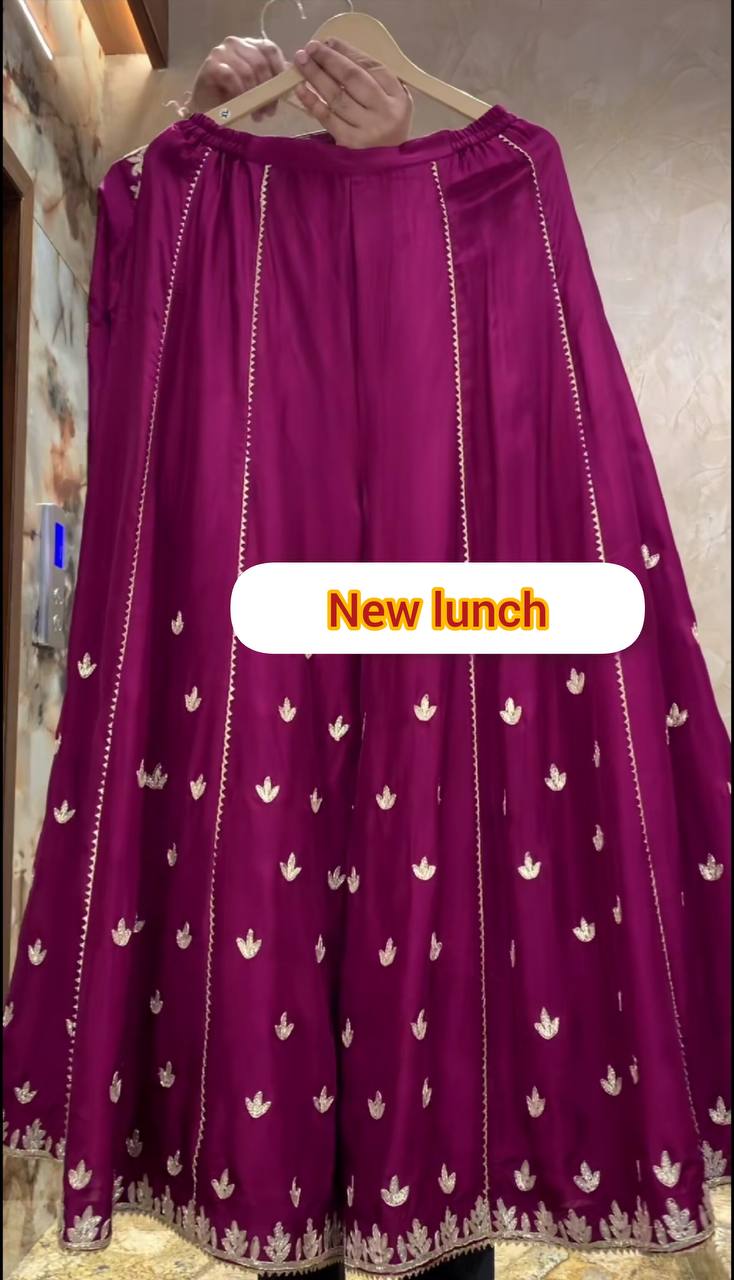 Pure Heavy Chinnon Silk With Heavy Embroidery Coding Sequence Work Suit