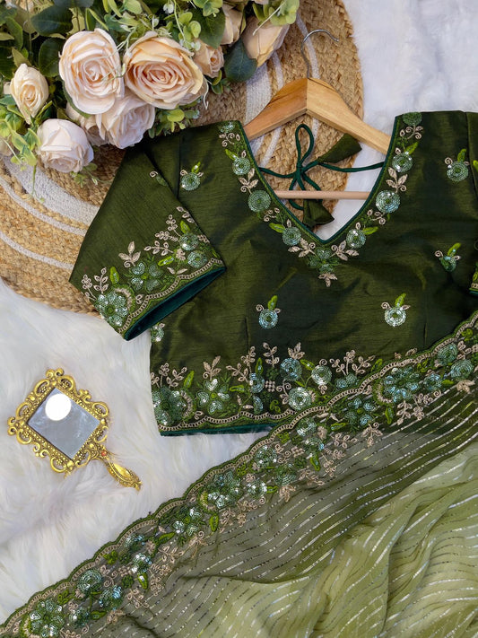 Pure Georgette fabric with silver zari weaving lining Saree