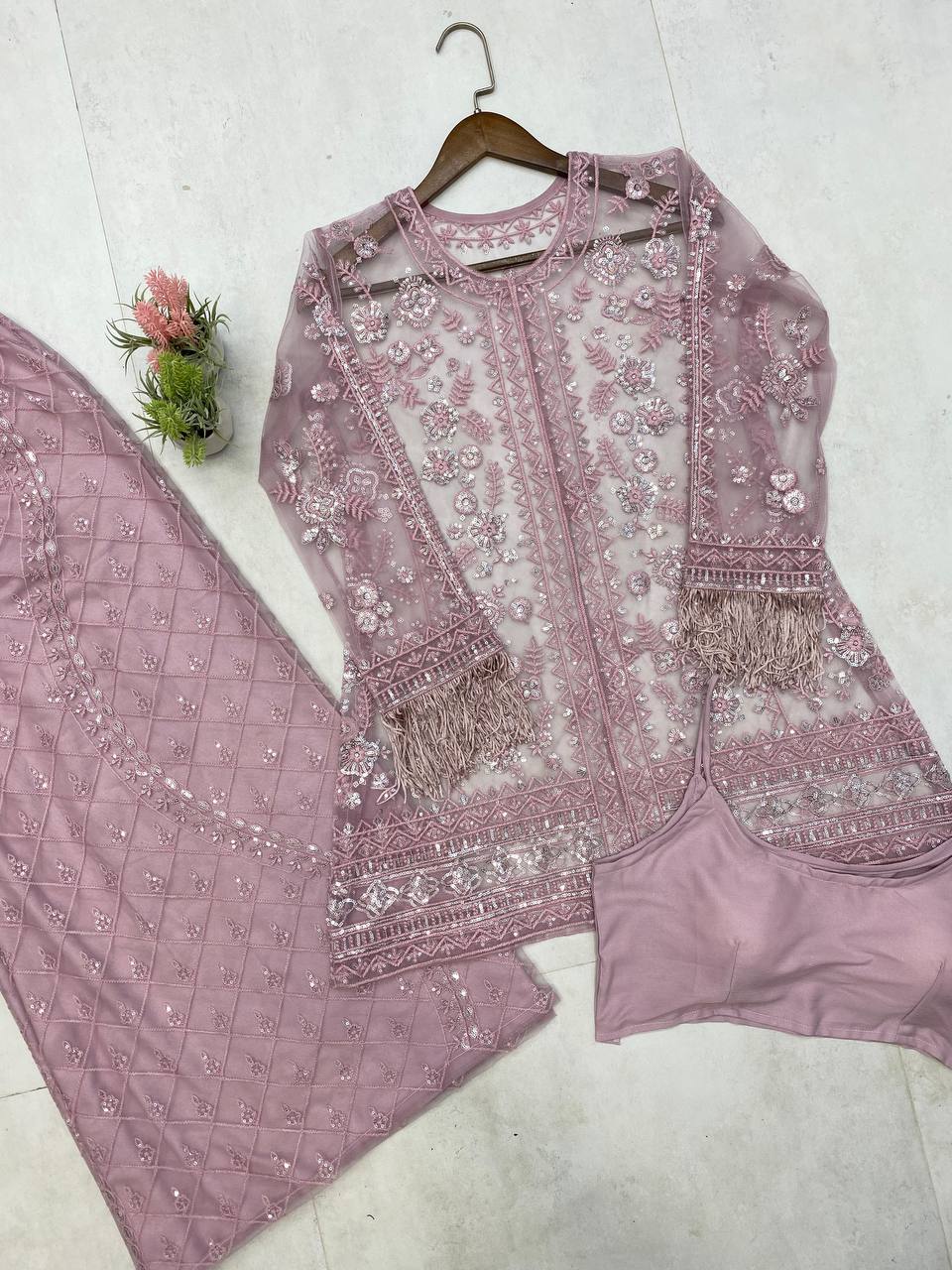 Einführung der neuen Eid-Kollektion: 3-teiliges, fertiges langes Kurti – Plazzo