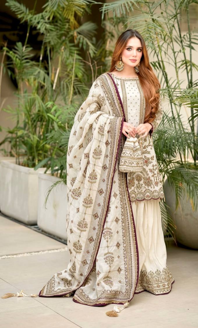 Launching New Đěsigner Party Wear Look Pur Heavy Faux Georgette Top Plazzo & Dupatta Set