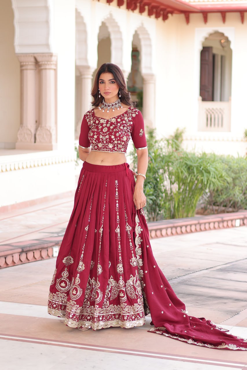 Vichitra Silk With Heavy Sequins & Thread Embroidered work Lehenga