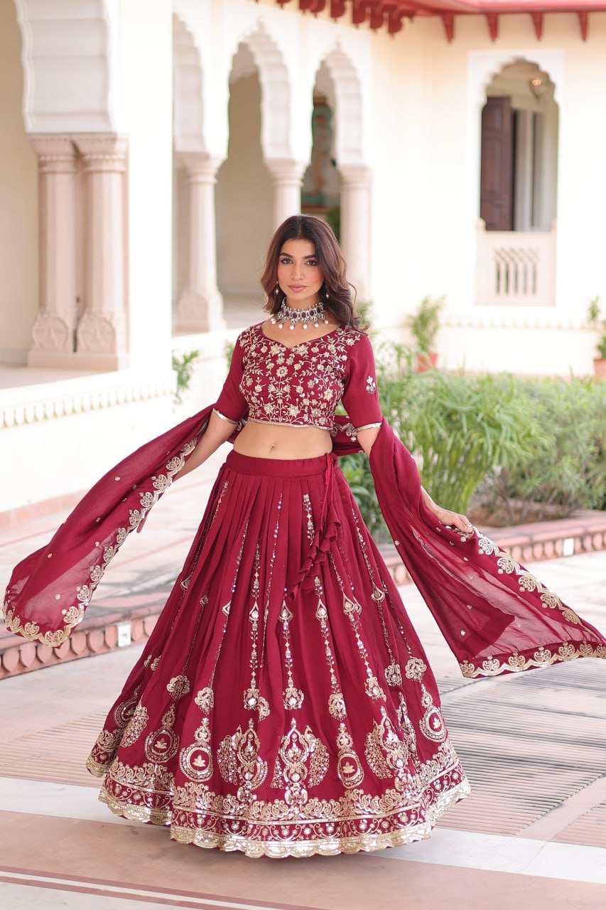 Vichitra Silk With Heavy Sequins & Thread Embroidered work Lehenga