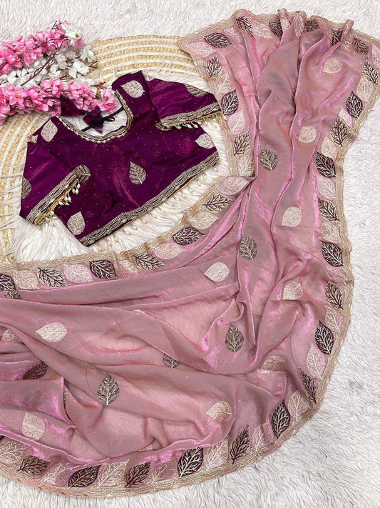Fendy Sattin multi embroidery work with Sequence Butti Saree