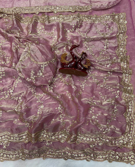 Soft space silk Beautiful Sequence Embroidery Work Saree