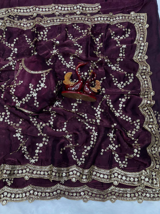 Soft space silk Beautiful Sequence Embroidery Work Saree