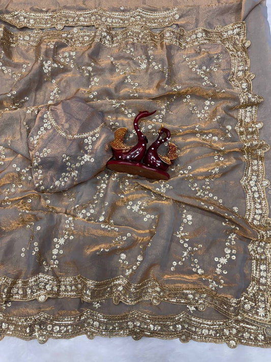 Soft space silk Beautiful Sequence Embroidery Work Saree