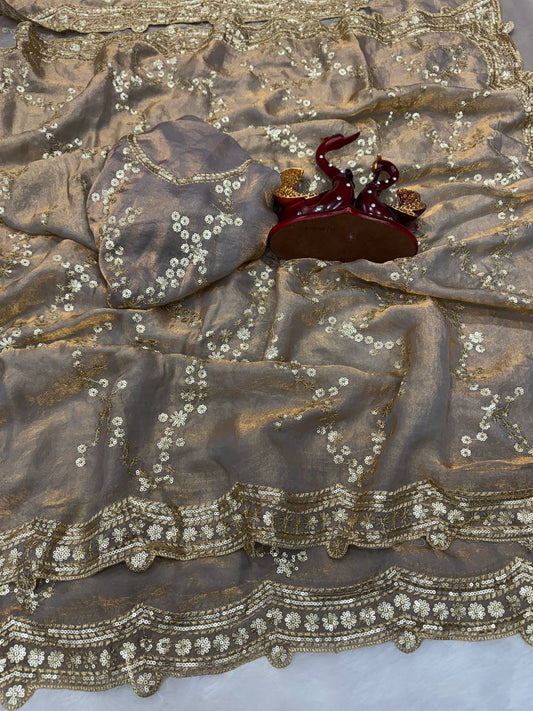 Soft space silk Beautiful Sequence Embroidery Work Saree