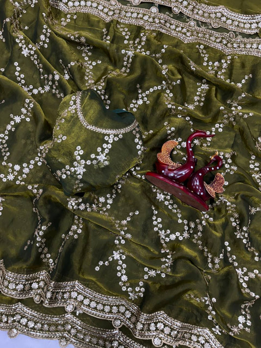 Soft space silk Beautiful Sequence Embroidery Work Saree