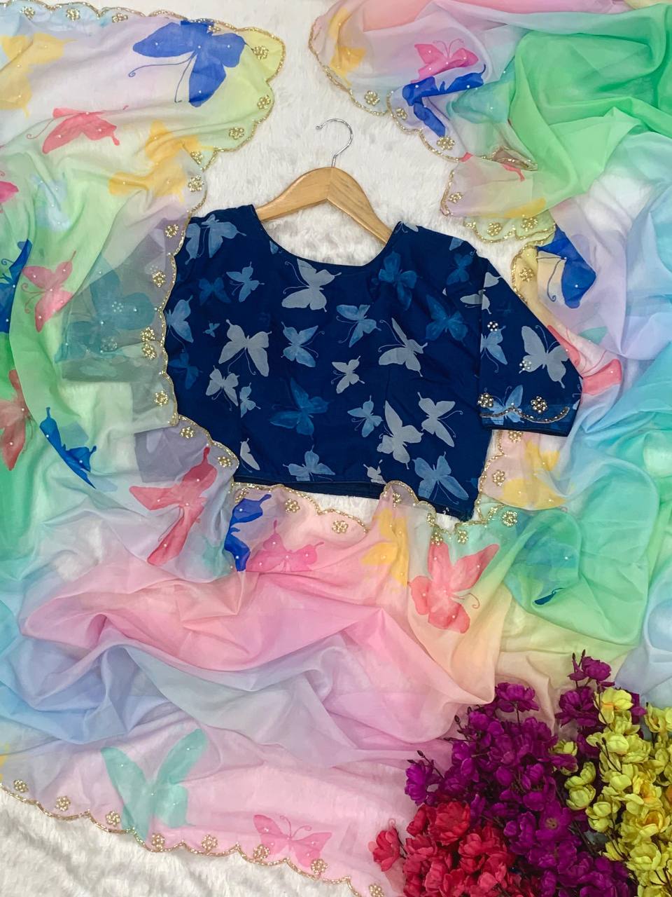 SOFT ORGANZA TABBY SILK WITH ALL OVER BUTTERFLY PRINT SAREE