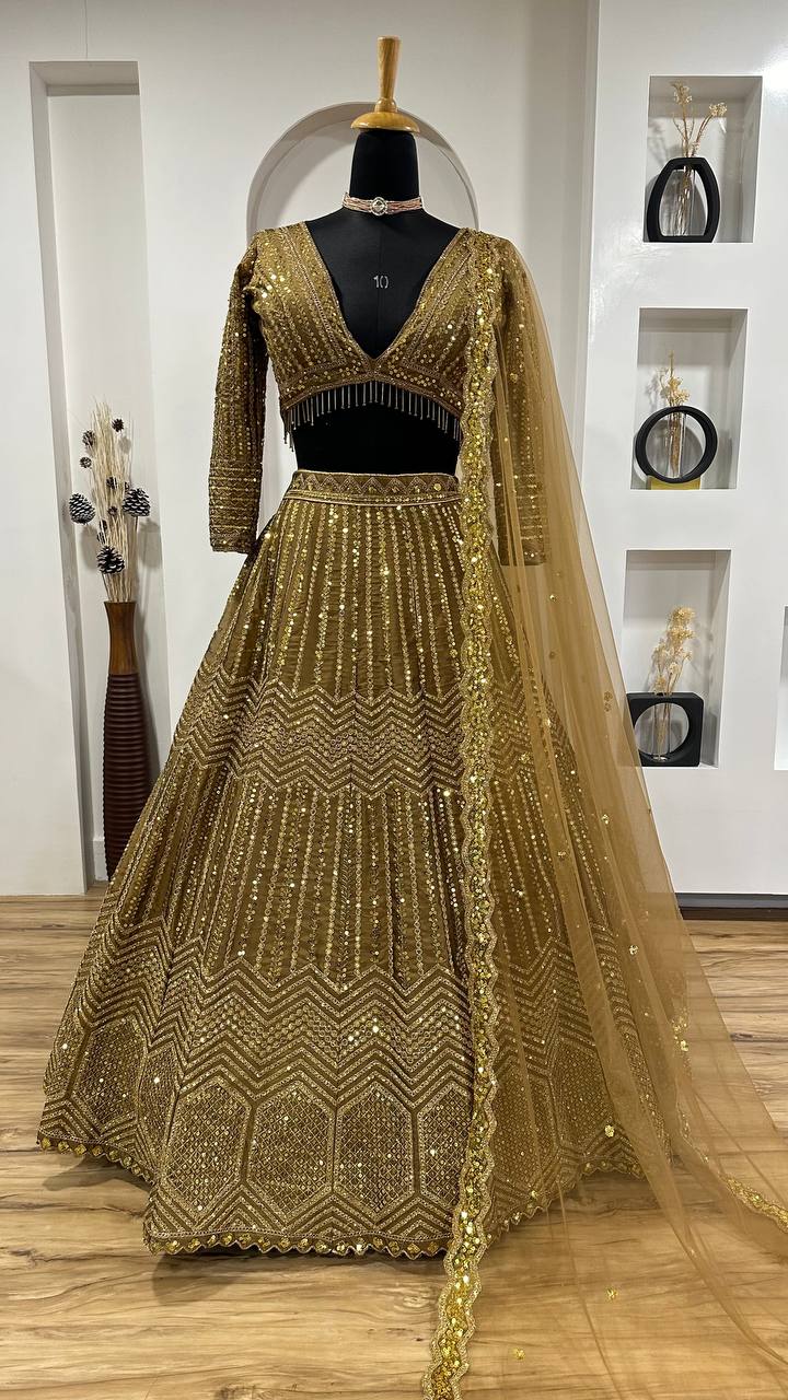Kasturi silk Georgette lehenga with sequins & dori work lehenga choli