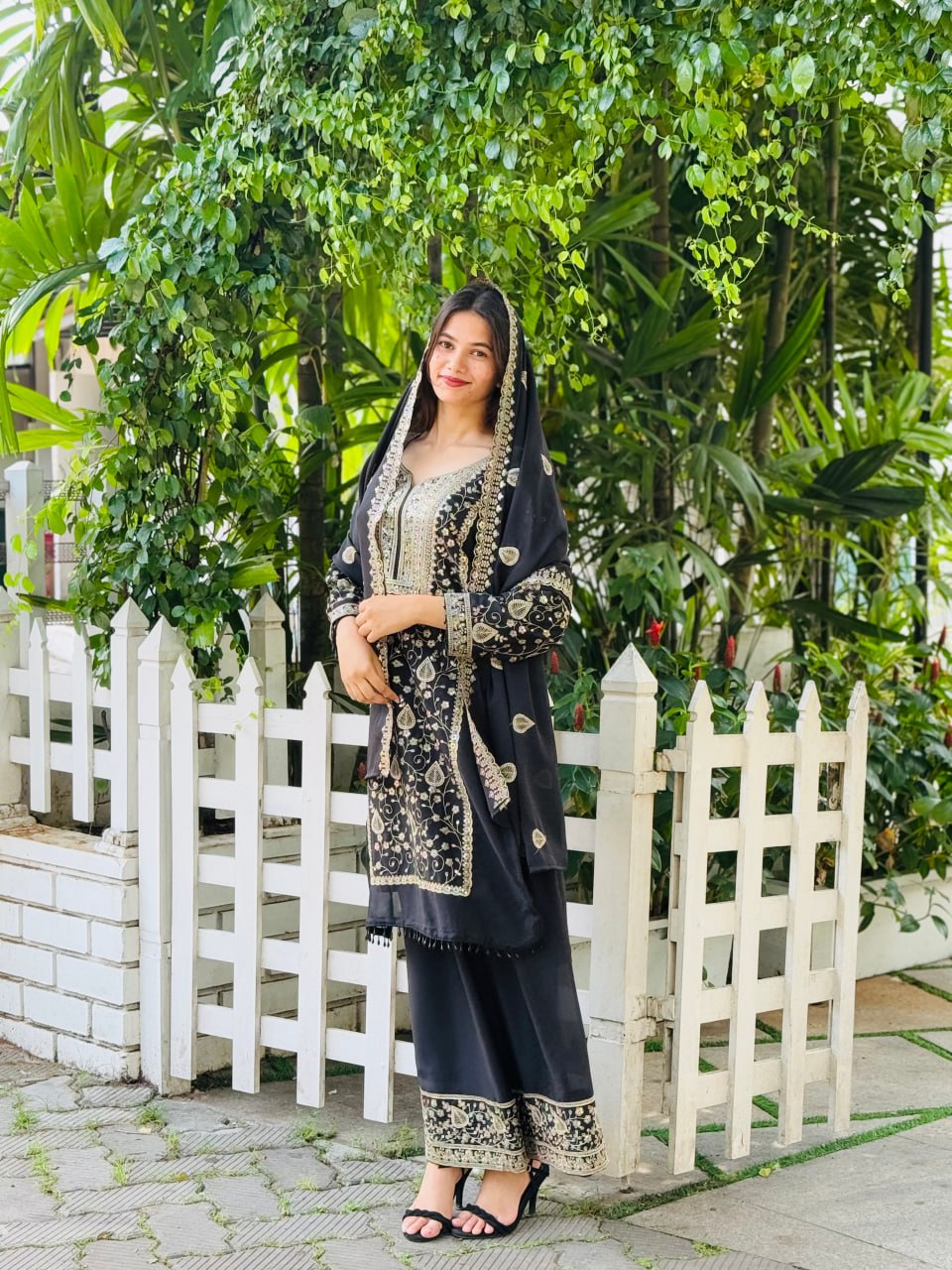 DESIGNER WEAR SEQUENCE EMBROIDERY ON STAR FOX GEORGETTE FABRIC