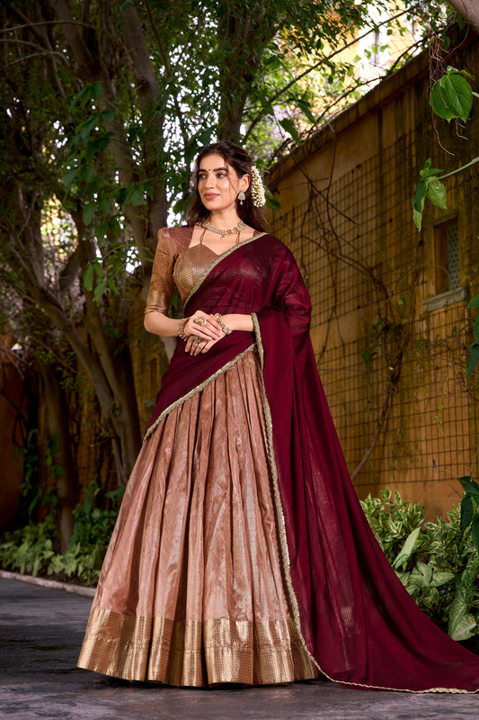 Dupion Silk Zari Weaving Work Lehenga