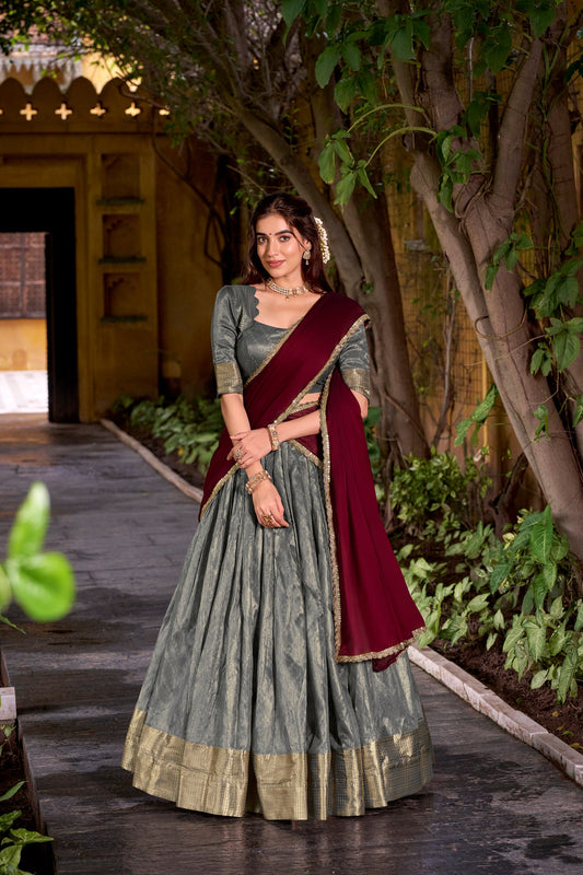 Dupion Silk Zari Weaving Work Lehenga