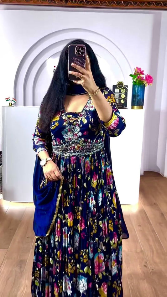 LUNCHING NEW EMBROIDERY WORK WITH DIGITAL PRINTED GOWN & DUPATTA SET