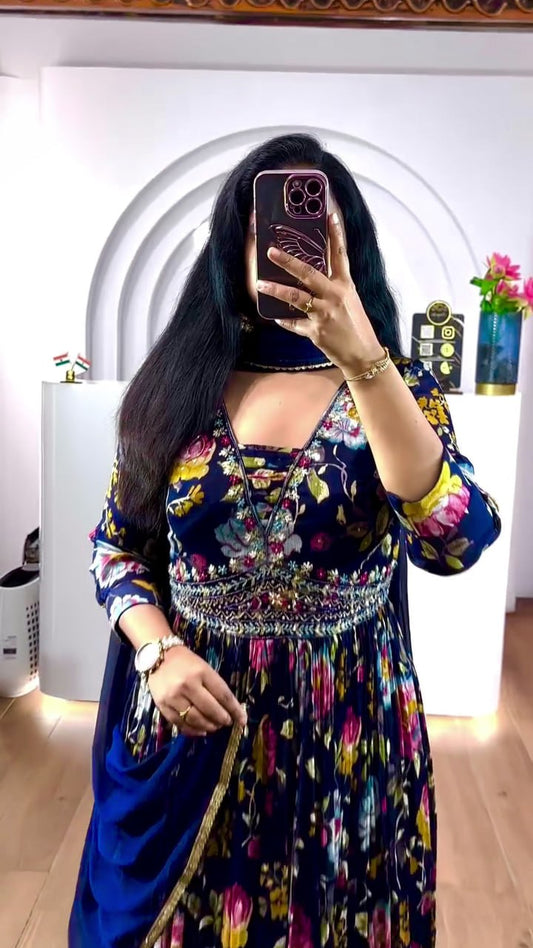 LUNCHING NEW EMBROIDERY WORK WITH DIGITAL PRINTED GOWN & DUPATTA SET