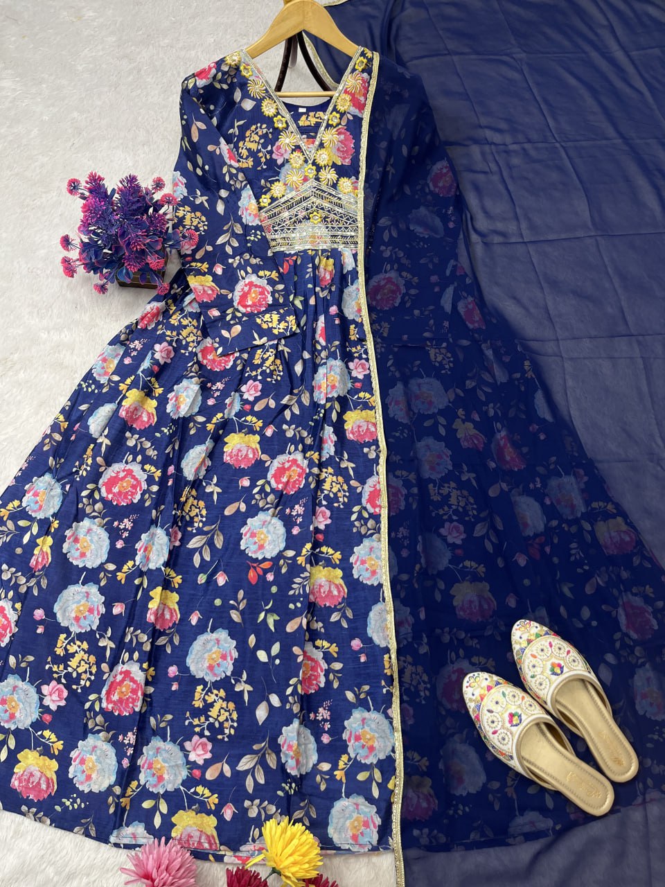 LUNCHING NEW EMBROIDERY WORK WITH DIGITAL PRINTED GOWN & DUPATTA SET