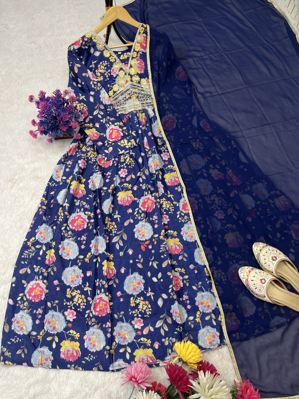 LUNCHING NEW EMBROIDERY WORK WITH DIGITAL PRINTED GOWN & DUPATTA SET