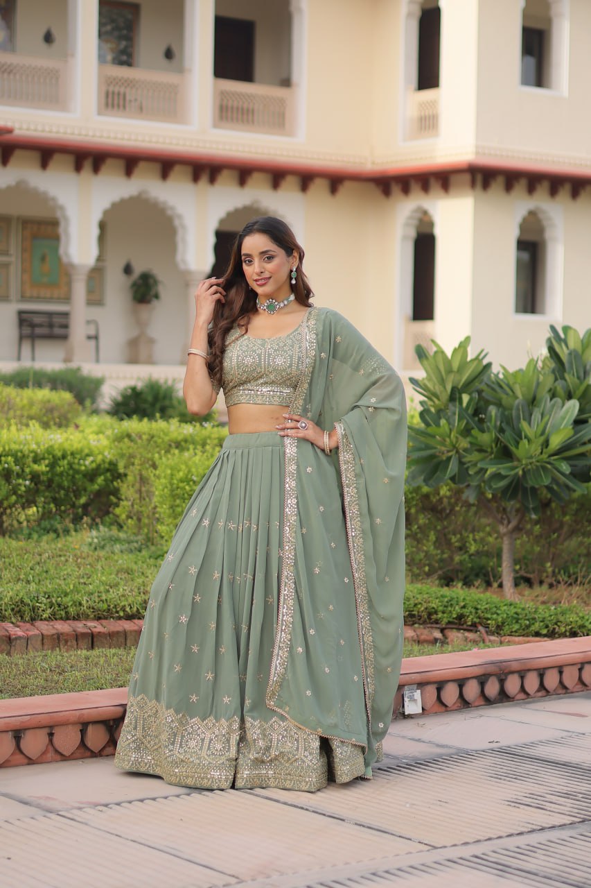 Faux Georgette With Sequins & Zari Multi Embroidered work Lehenga