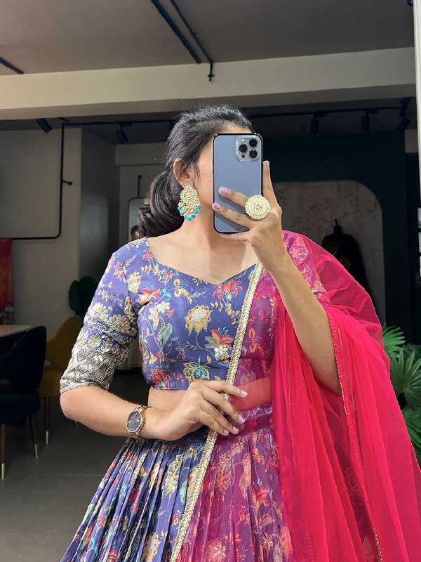 Digital Print With Embroidery Sequins Work Lehenga