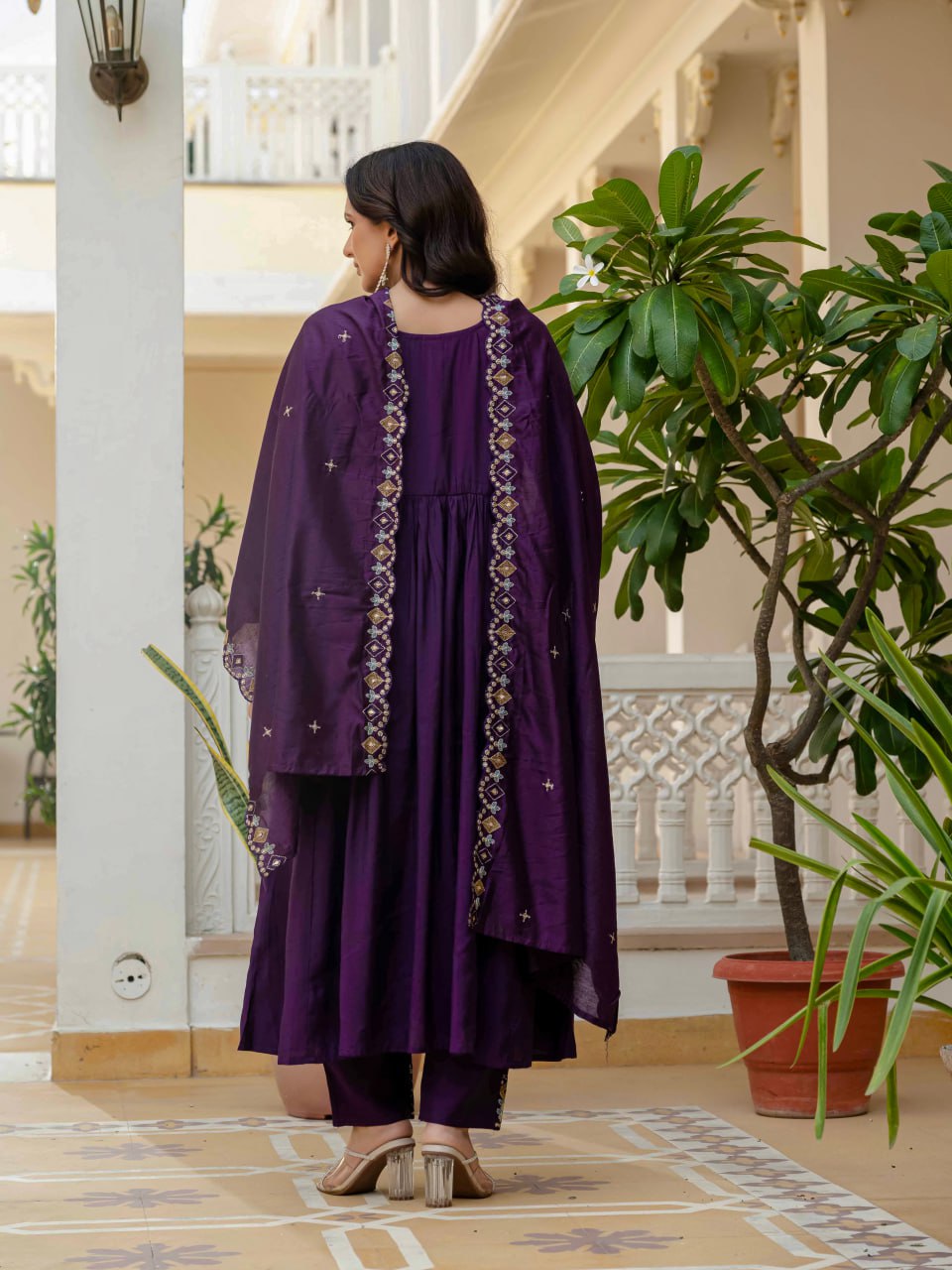 Viscose Roman Silk Multi Embroidery Thread With Real Mirror Hand Work Suit