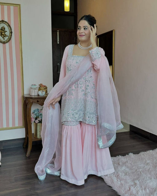 Launching New Designer Party Wear Look Top Sharara Plazzo  and Dupatta