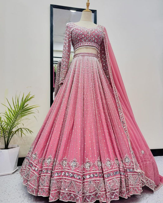 BRIDAL WEAR HEAVY EMBROIDERED SEQUENCE WORK LEHENGAS CHOLI