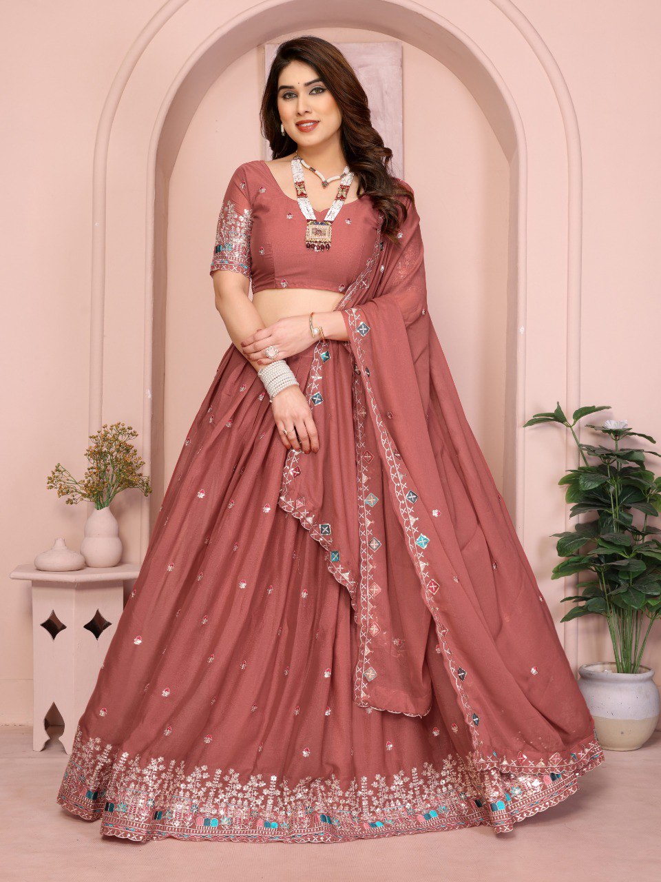 Star Georgette Embroidery Work Lehenga