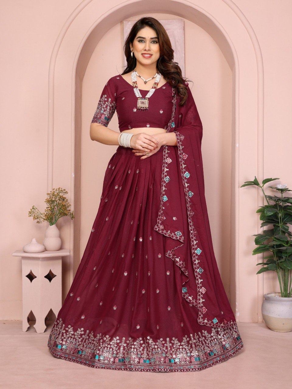 Star Georgette Embroidery Work Lehenga