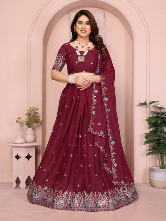 Star Georgette Embroidery Work Lehenga