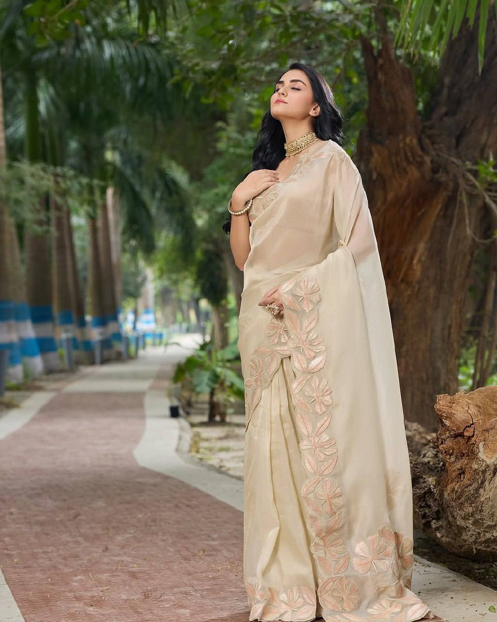 Pure Bright orgenza silk with 3mm sequins embroidery work