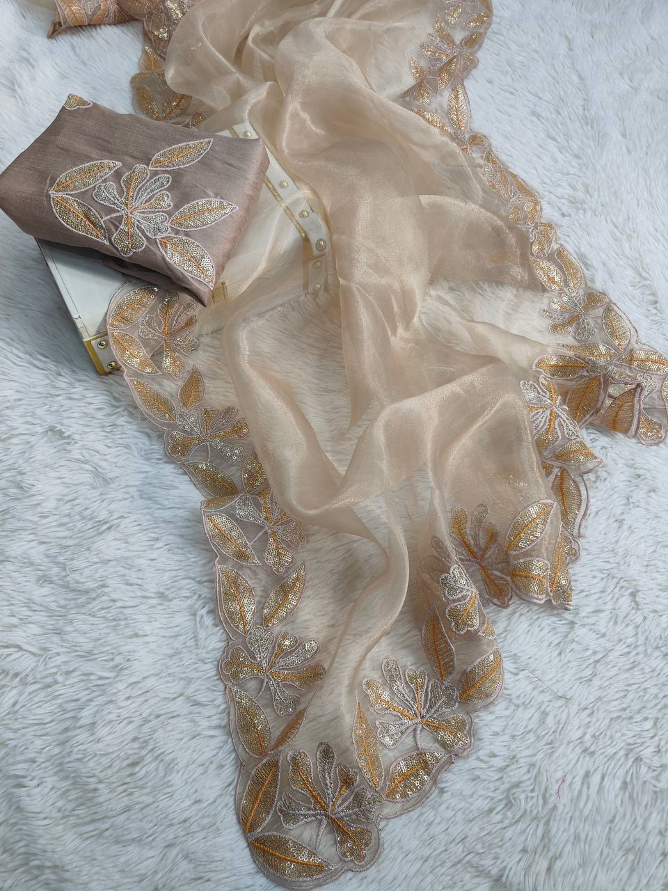 Pure Bright orgenza silk with 3mm sequins embroidery work