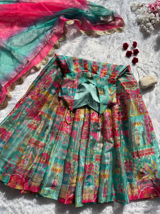 Pure organza silk digital printed padded gown