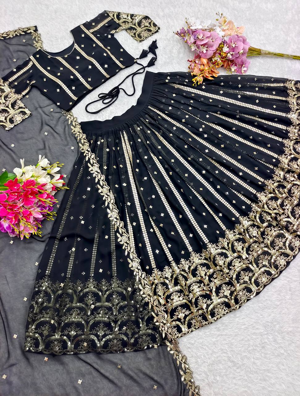 New Collection Pure Georgette Lehenga Choli With Dupatta Set Fully Stitched Ready To Wear