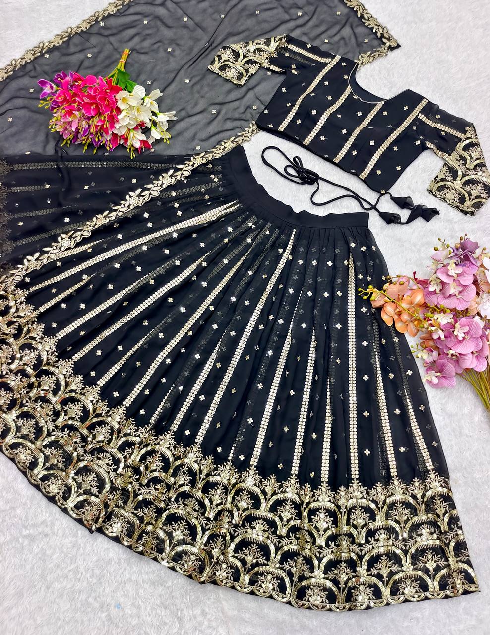 New Collection Pure Georgette Lehenga Choli With Dupatta Set Fully Stitched Ready To Wear