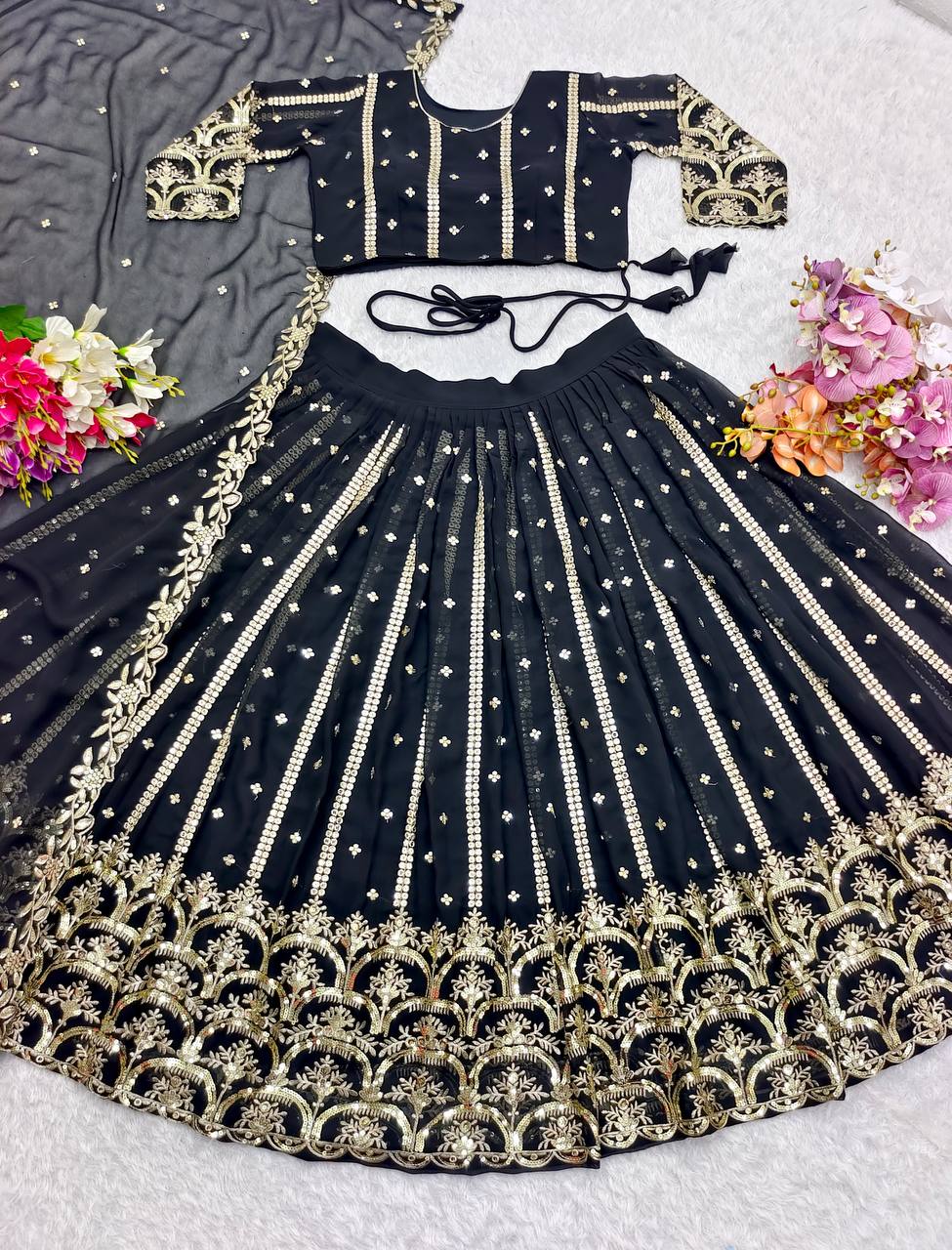 New Collection Pure Georgette Lehenga Choli With Dupatta Set Fully Stitched Ready To Wear