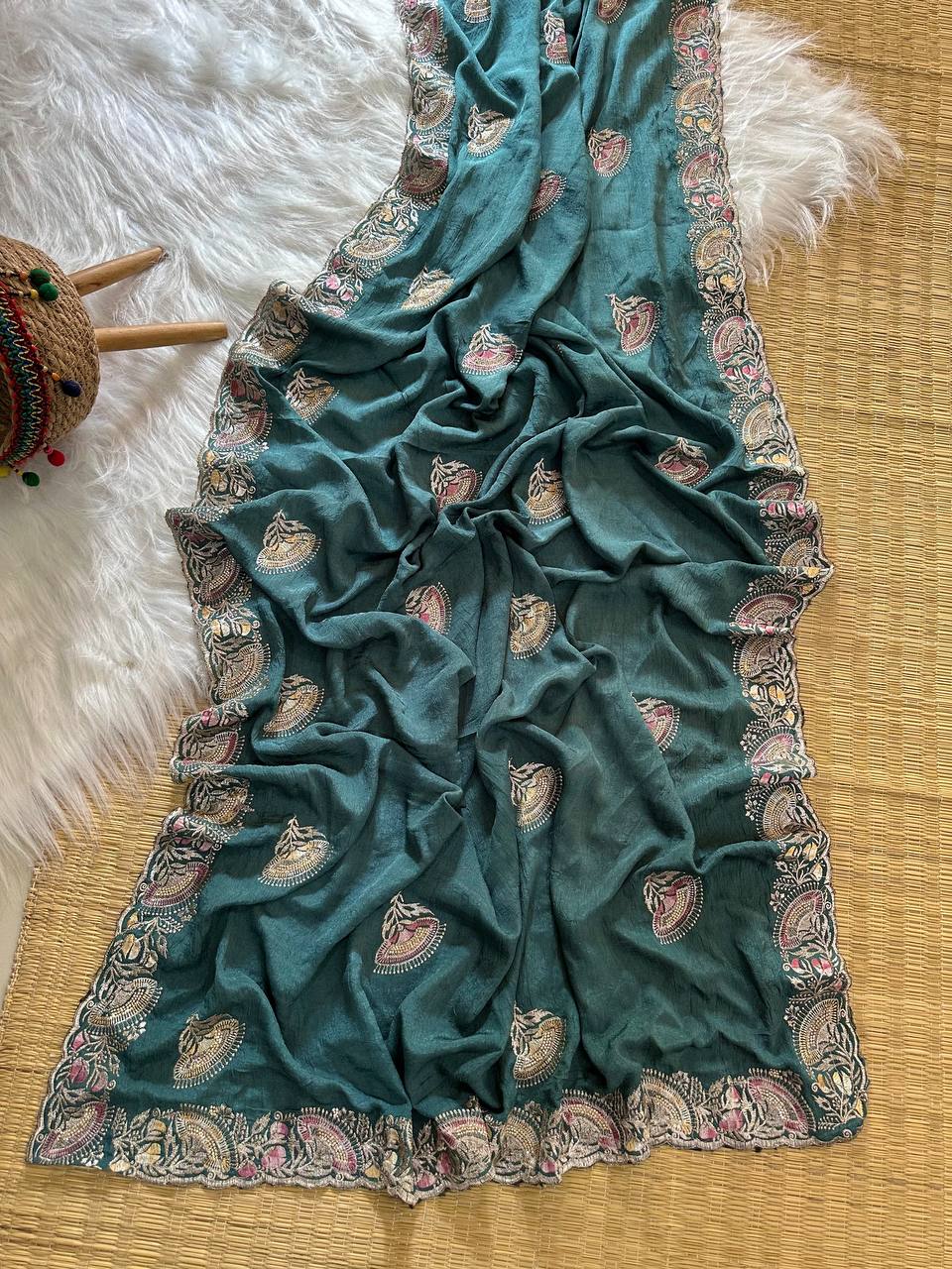 Superb Soft Refined Crunchy crush georgett base fabric Saree