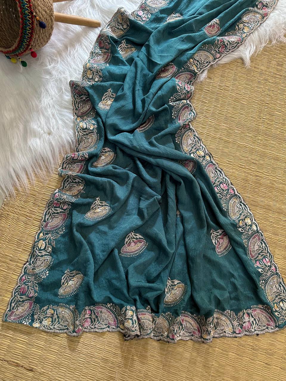 Superb Soft Refined Crunchy crush georgett base fabric Saree