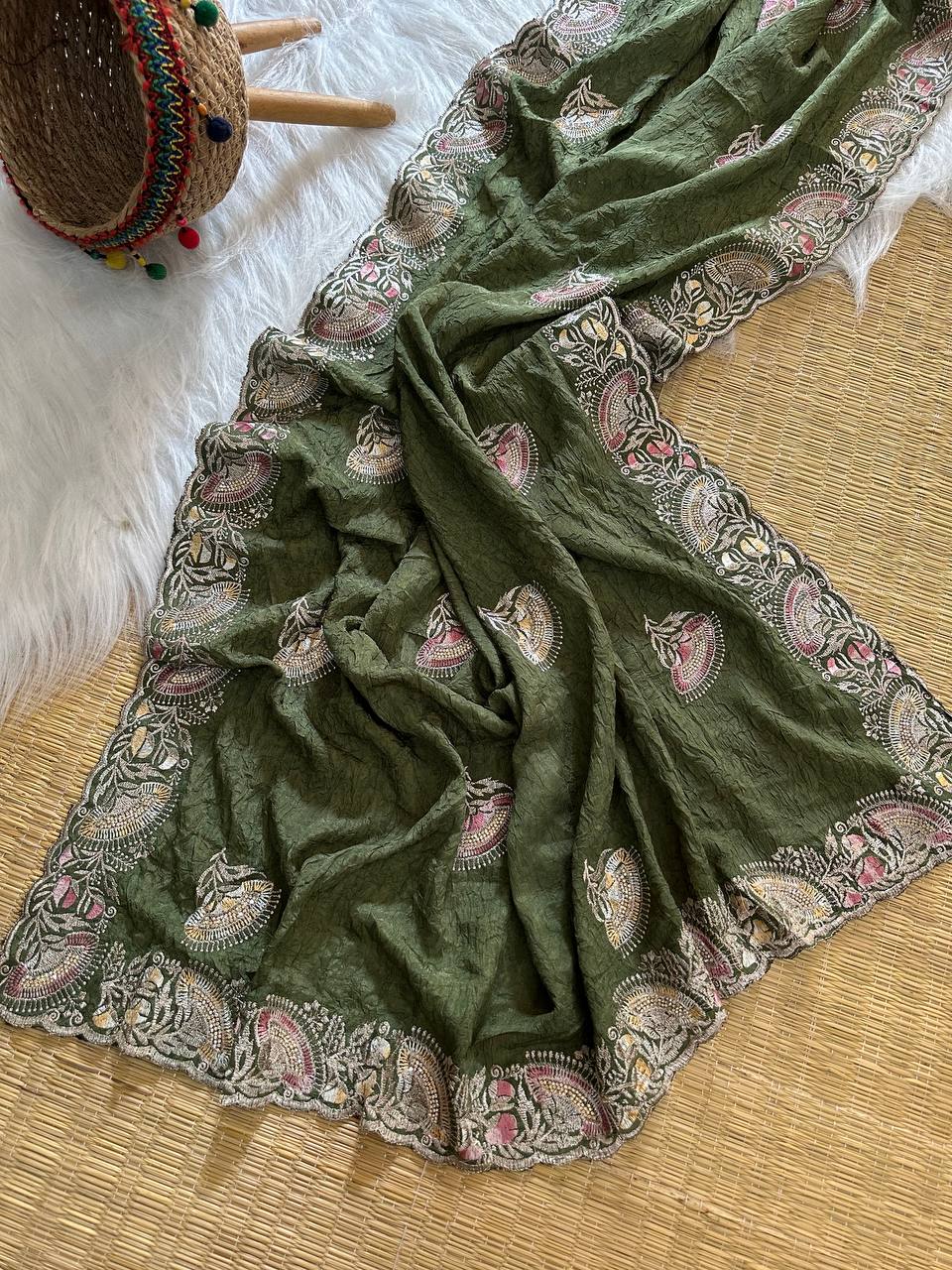 Superb Soft Refined Crunchy crush georgett base fabric Saree