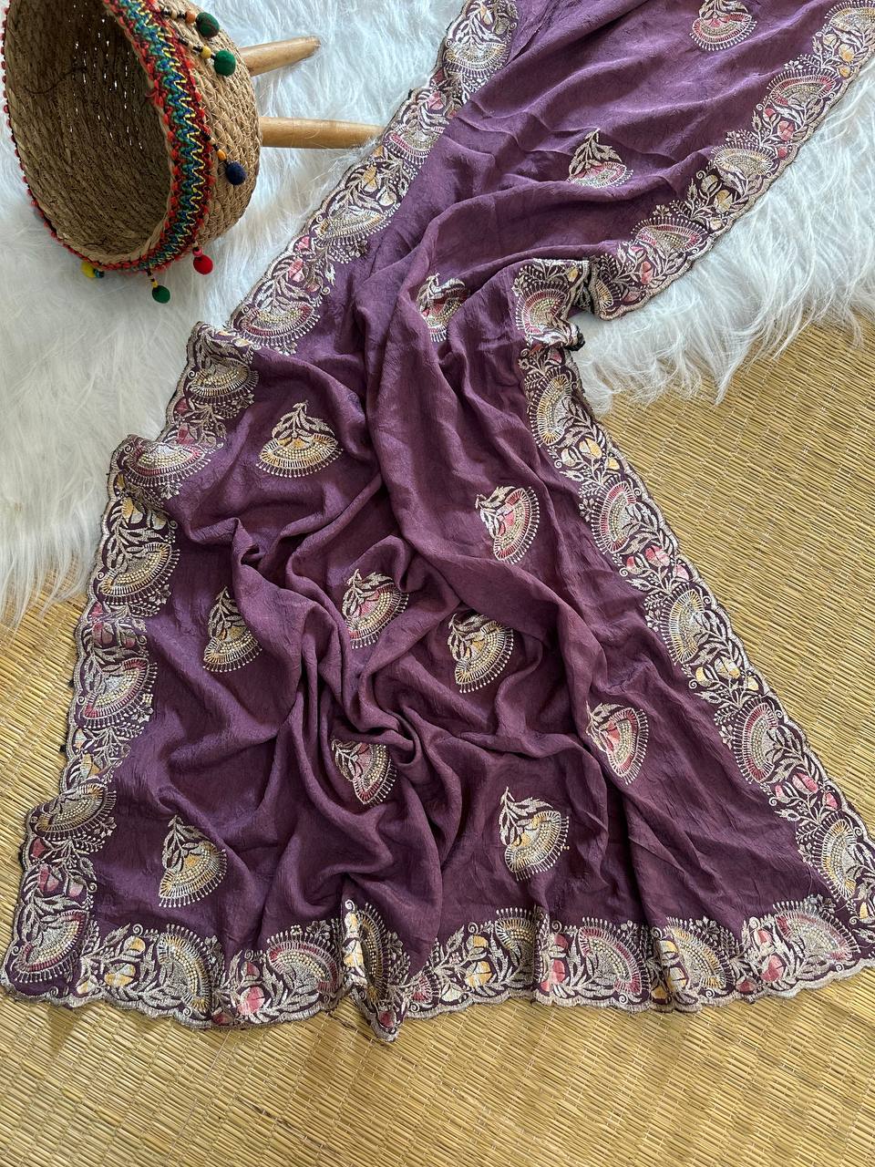 Superb Soft Refined Crunchy crush georgett base fabric Saree