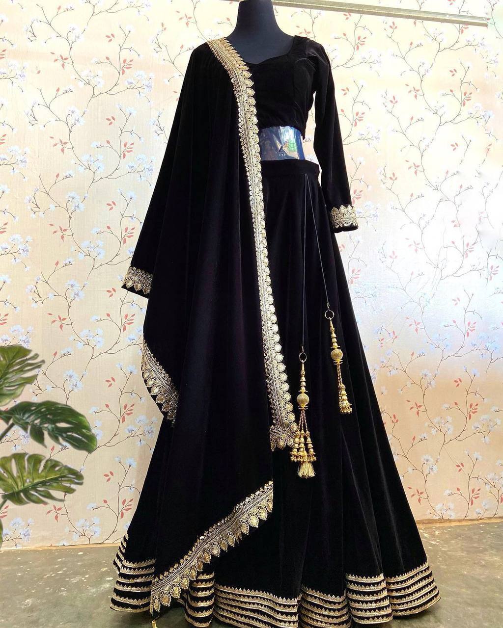 Pure soft 9000 velvet lehnga with Dori work