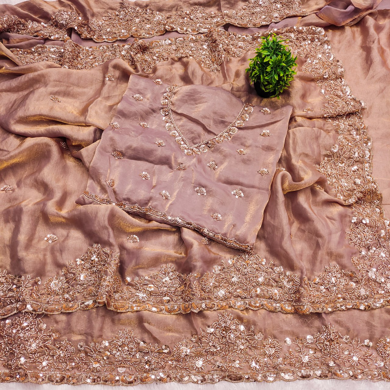 Pure Fandy Sattin Silk With Beautiful Original Beeda Work Saree