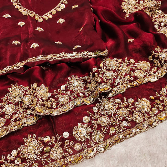 Pure Fandy Sattin Silk With Beautiful Original Beeda Work Saree