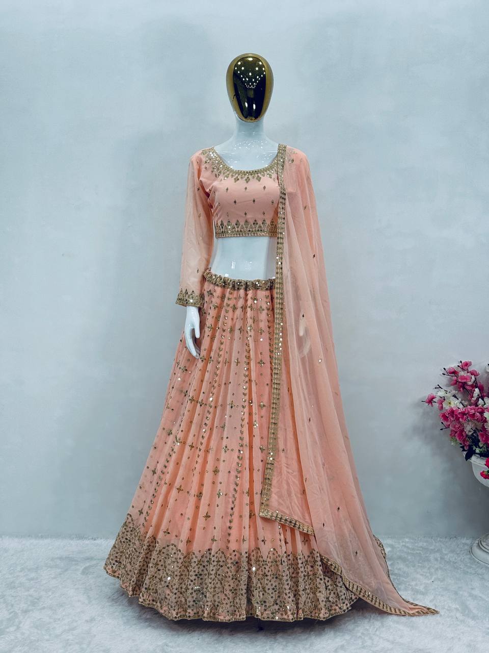 NEW DESIGNER HEAVY EMBROIDERY SEQUENCE WORK LEHENGAS CHOLI