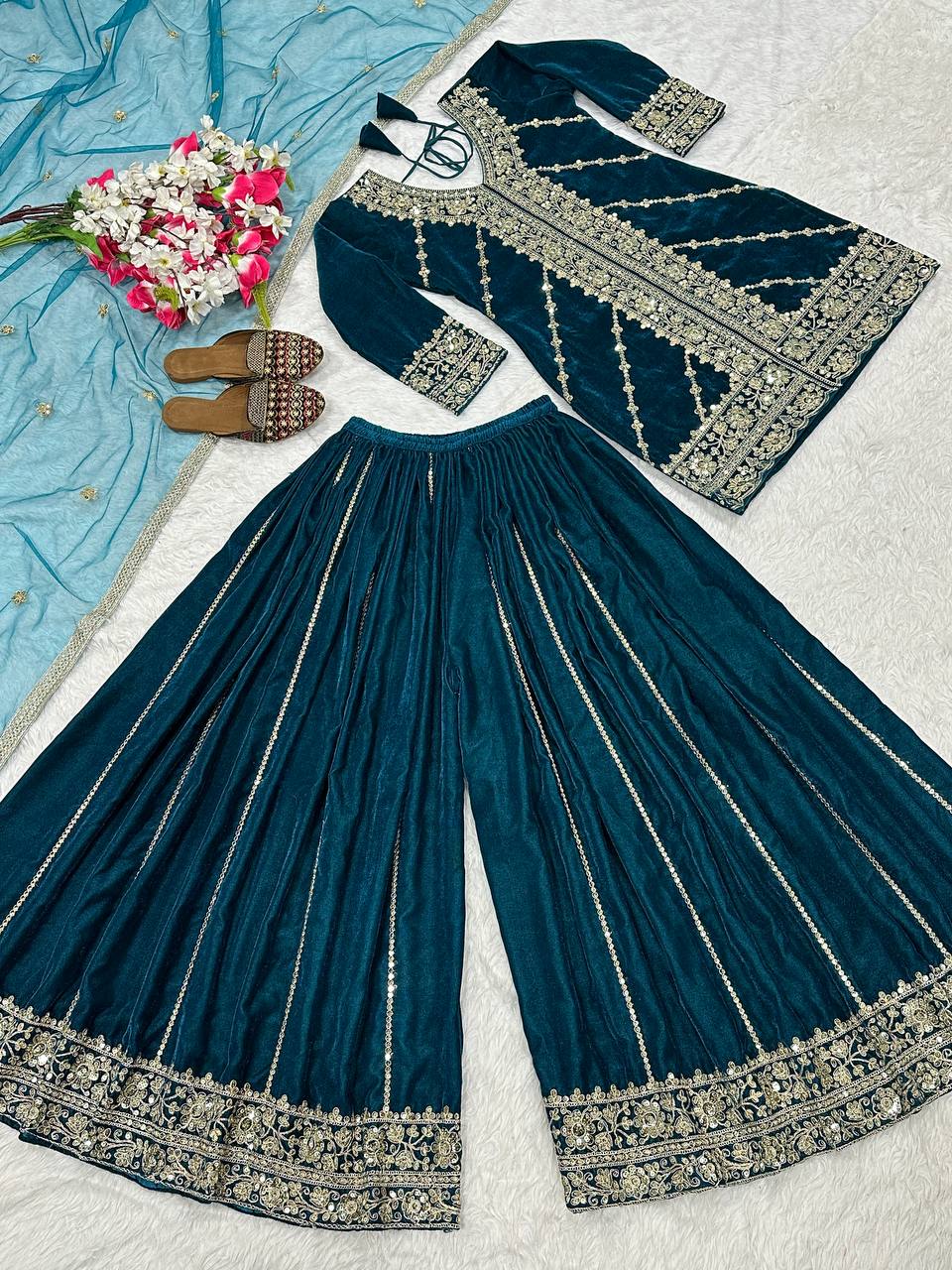 Launching New Designer Party Wear Look Top Sharara Plazzo