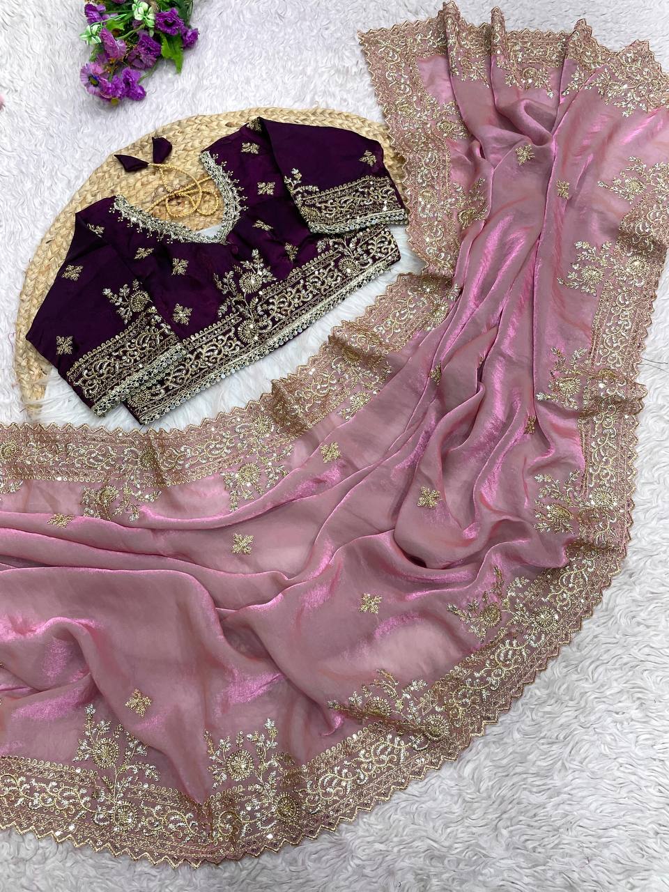 Fendy Sattin C -pallu 3 mm multi sequence embroidery work saree