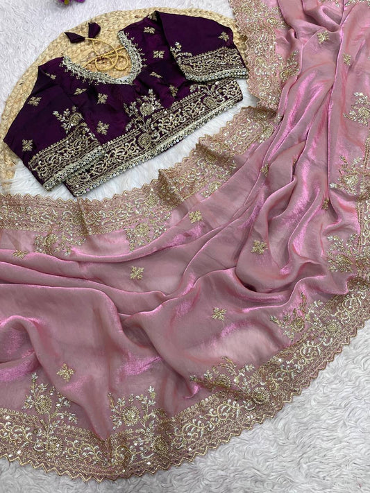 Fendy Sattin C -pallu 3 mm multi sequence embroidery work saree