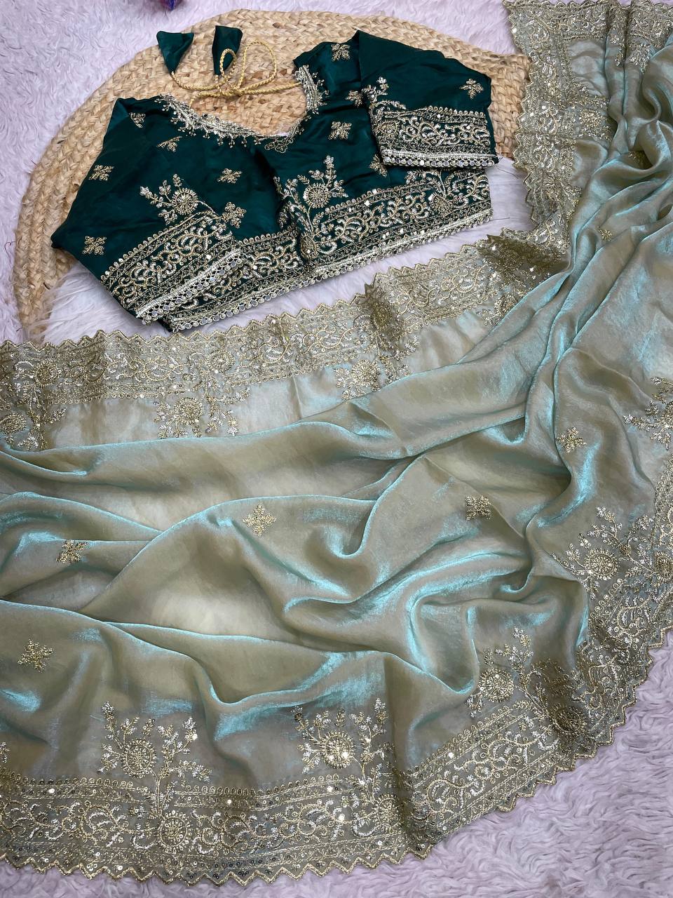 Fendy Sattin C -pallu 3 mm multi sequence embroidery work saree